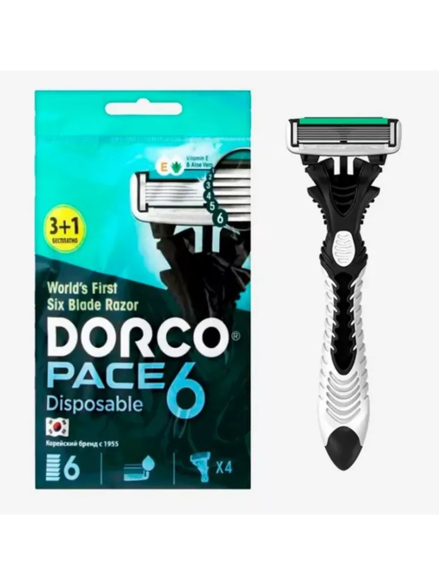 Станки для бритья одноразовые МУЖСКИЕ "Dorco Pace 6" SXA 100-(3+1)P (3 +1 шт/упак) 6 лезвия / плав…г