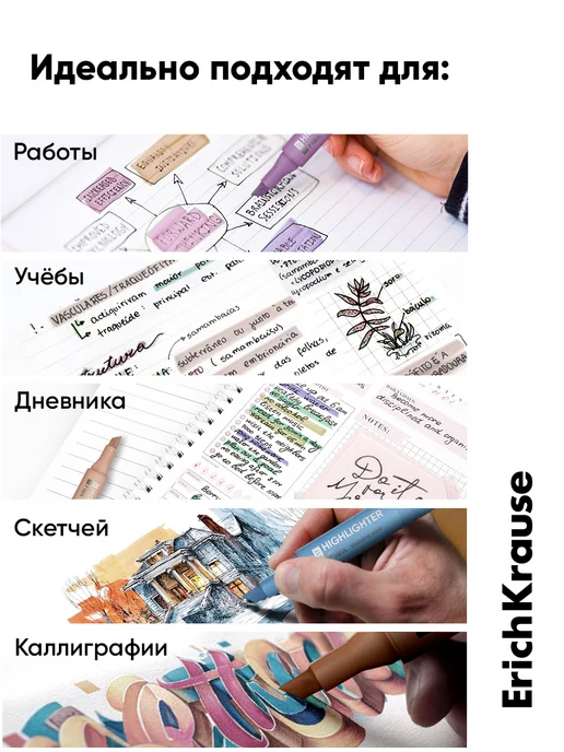 ErichKrause Текстовыделители пастельные маленькие 4 штуки набор, голубой, фото 8