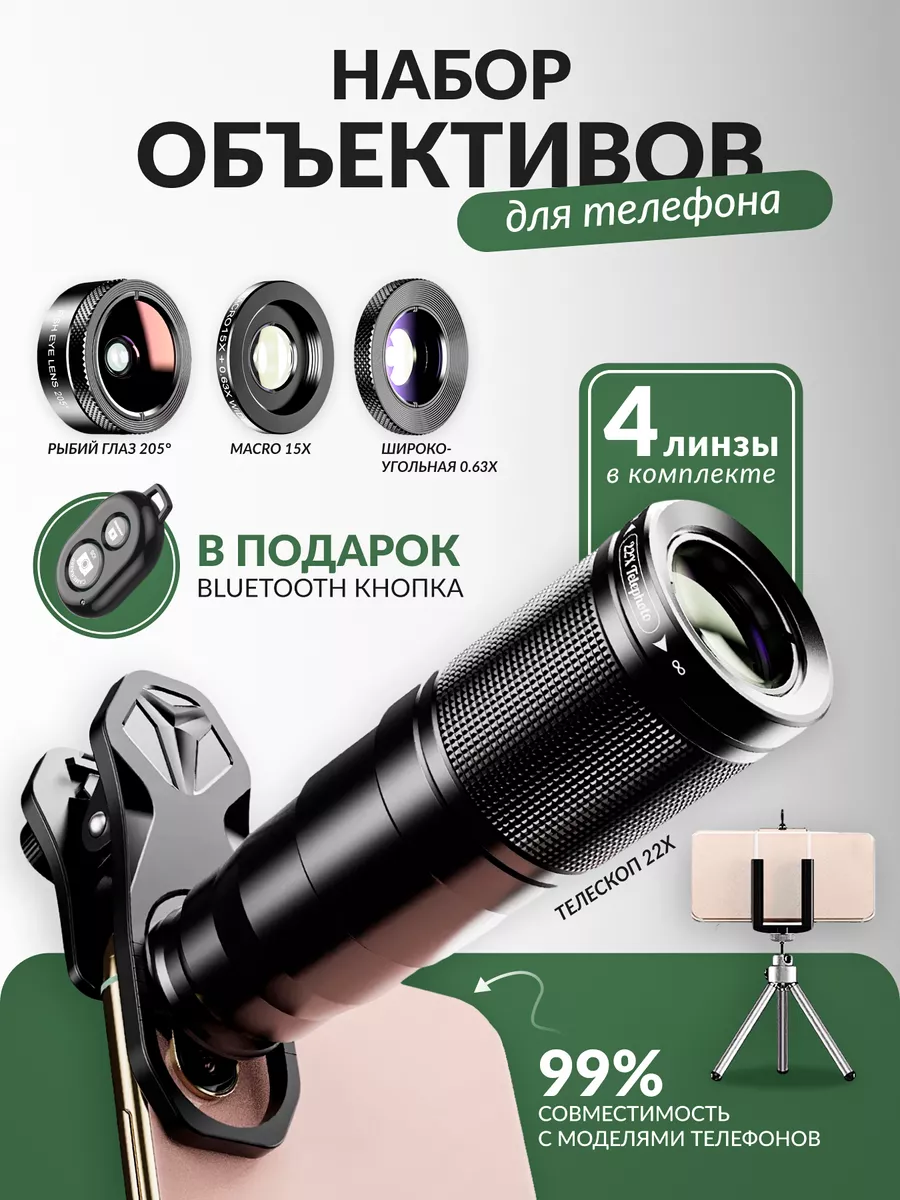 Объективы для смартфонов 4 в 1 с Bluetooth