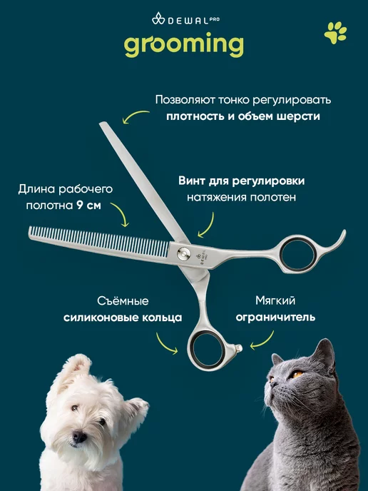 DEWAL Pro Grooming Ножницы для груминга филировочные 50 зубцов 7", серый, фото 2