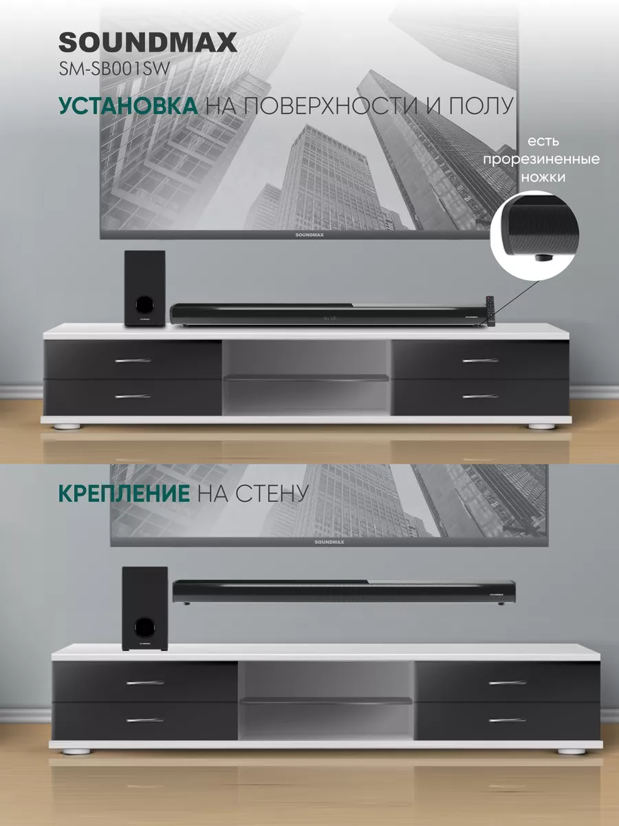 Саундбар к телевизору SM-SB001SW, колонка беспроводная Soundmax 205054575  купить в интернет-магазине Wildberries