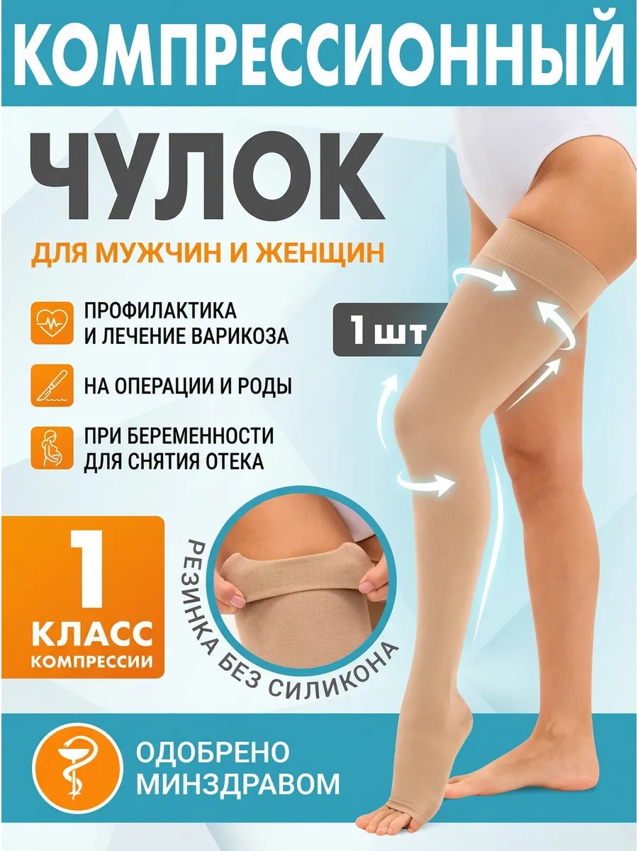 Компрессионный чулок 1 класс для родов и операции 1 шт