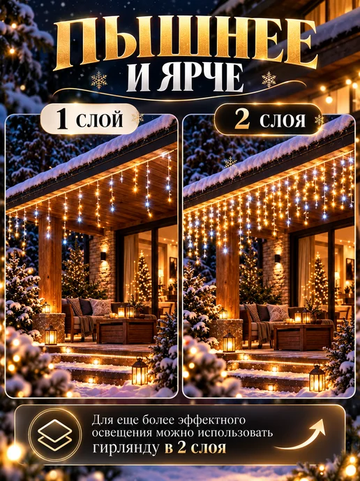 Lights4life Гирлянда уличная бахрома на дом 25 метров, вариант, фото 5