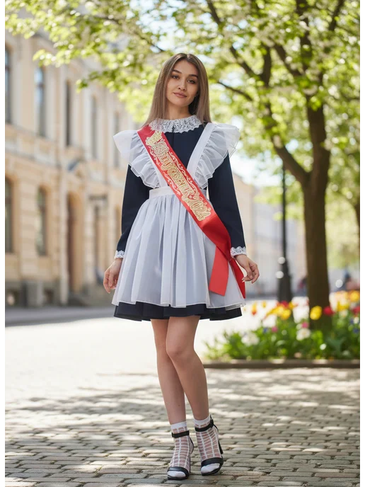 DeksJ Фартук школьный на нарядный на последний звонок, белый, фото 2