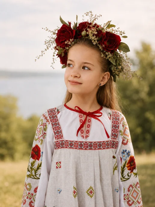 MOUN Русский народный костюм сарафан с рубашкой детский, белый, фото 2