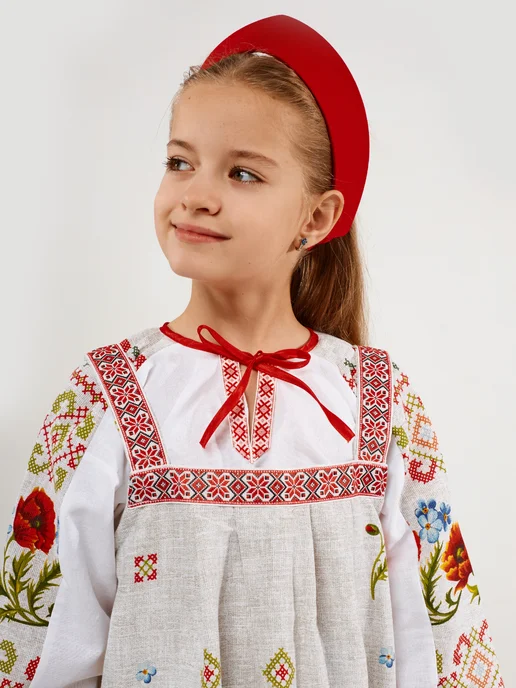 MOUN Русский народный костюм сарафан с рубашкой детский, белый, фото 8