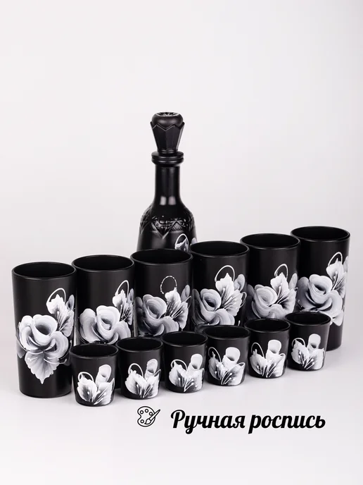 Delace Up Графин со стопками и стаканами-подарочный набор, черный, фото 2