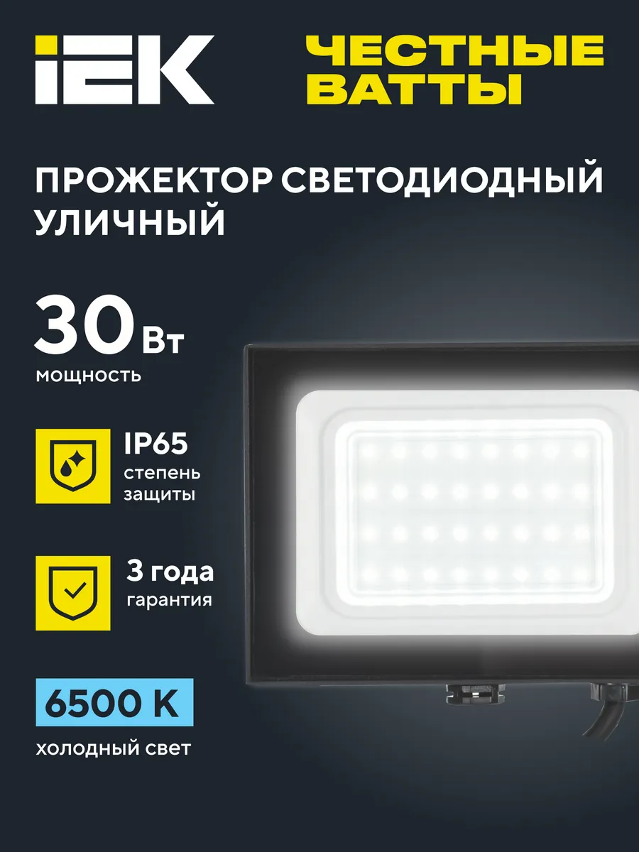 Прожектор светодиодный уличный СДО-06 30Вт IP65 220В 6500К