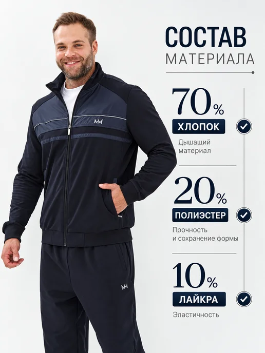 MOMUN Спортивный костюм на молнии без начеса, синий, фото 5
