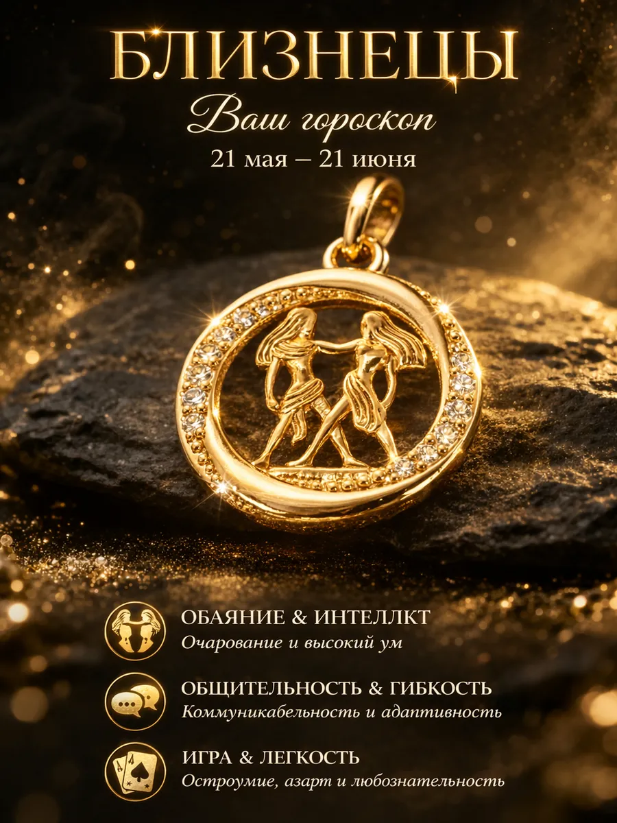 Подвеска Близнецы знак зодиака кулон гороскоп позолоченный