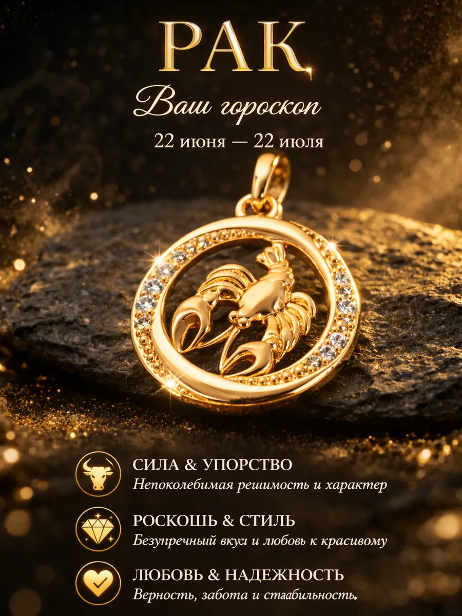 Подвеска Рак знак зодиака кулон гороскоп позолоченный