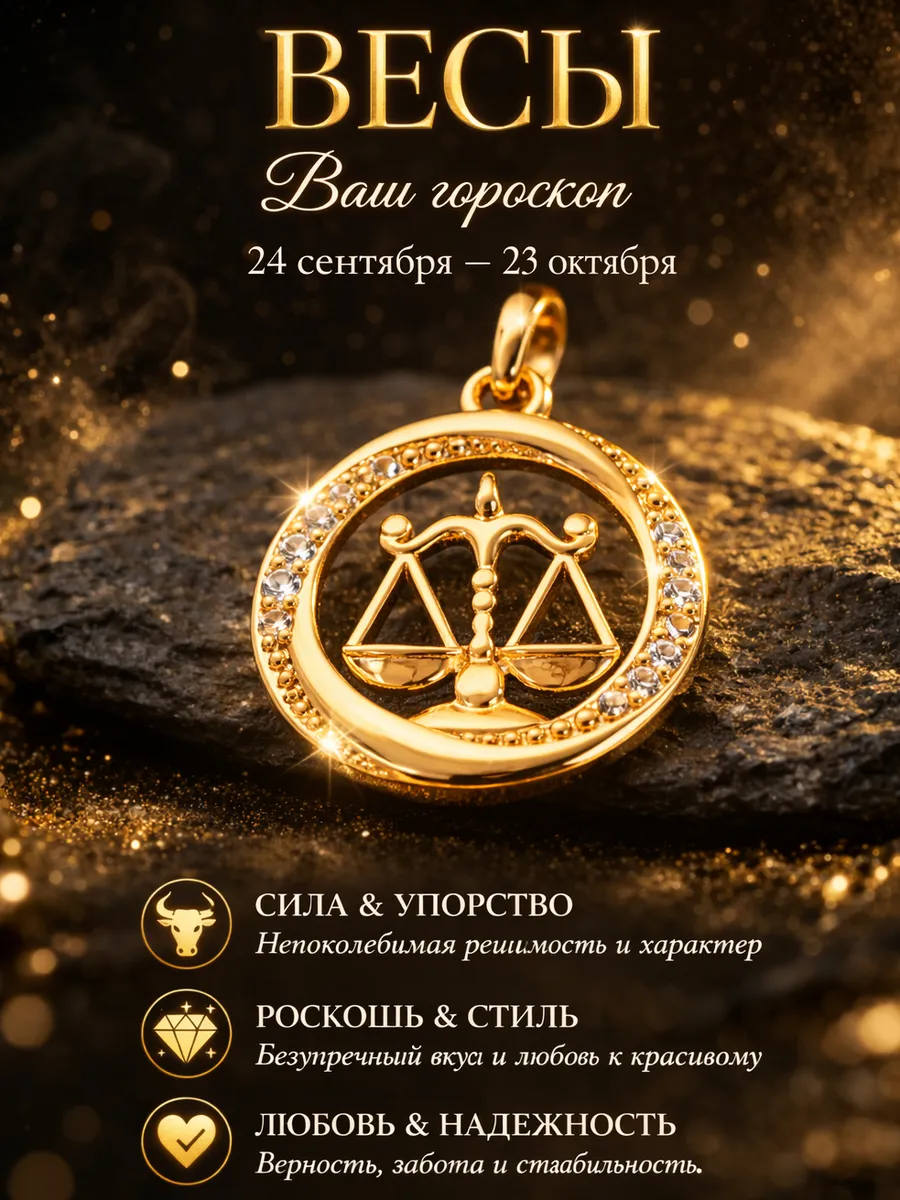 Подвеска Весы знак зодиака кулон гороскоп позолоченный