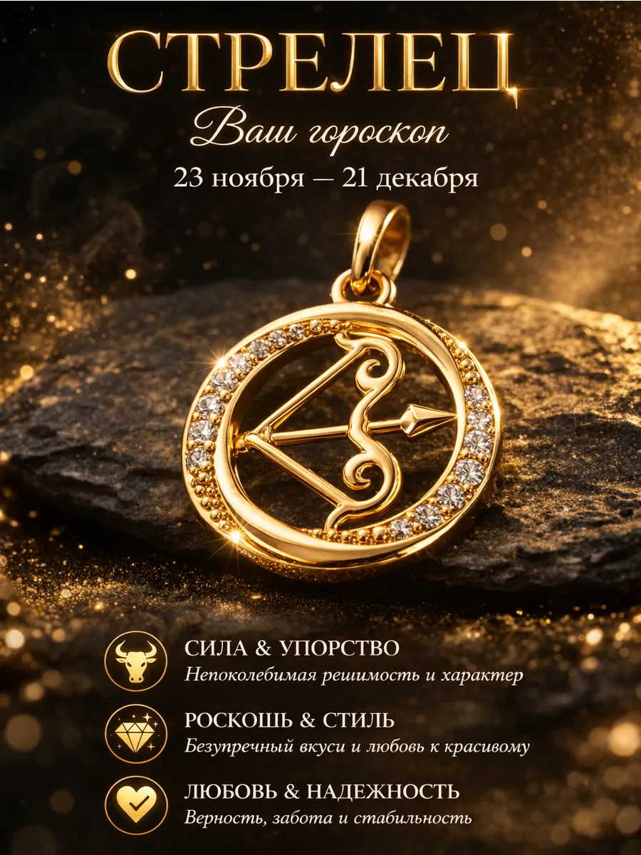 Подвеска Стрелец знак зодиака кулон гороскоп позолоченный
