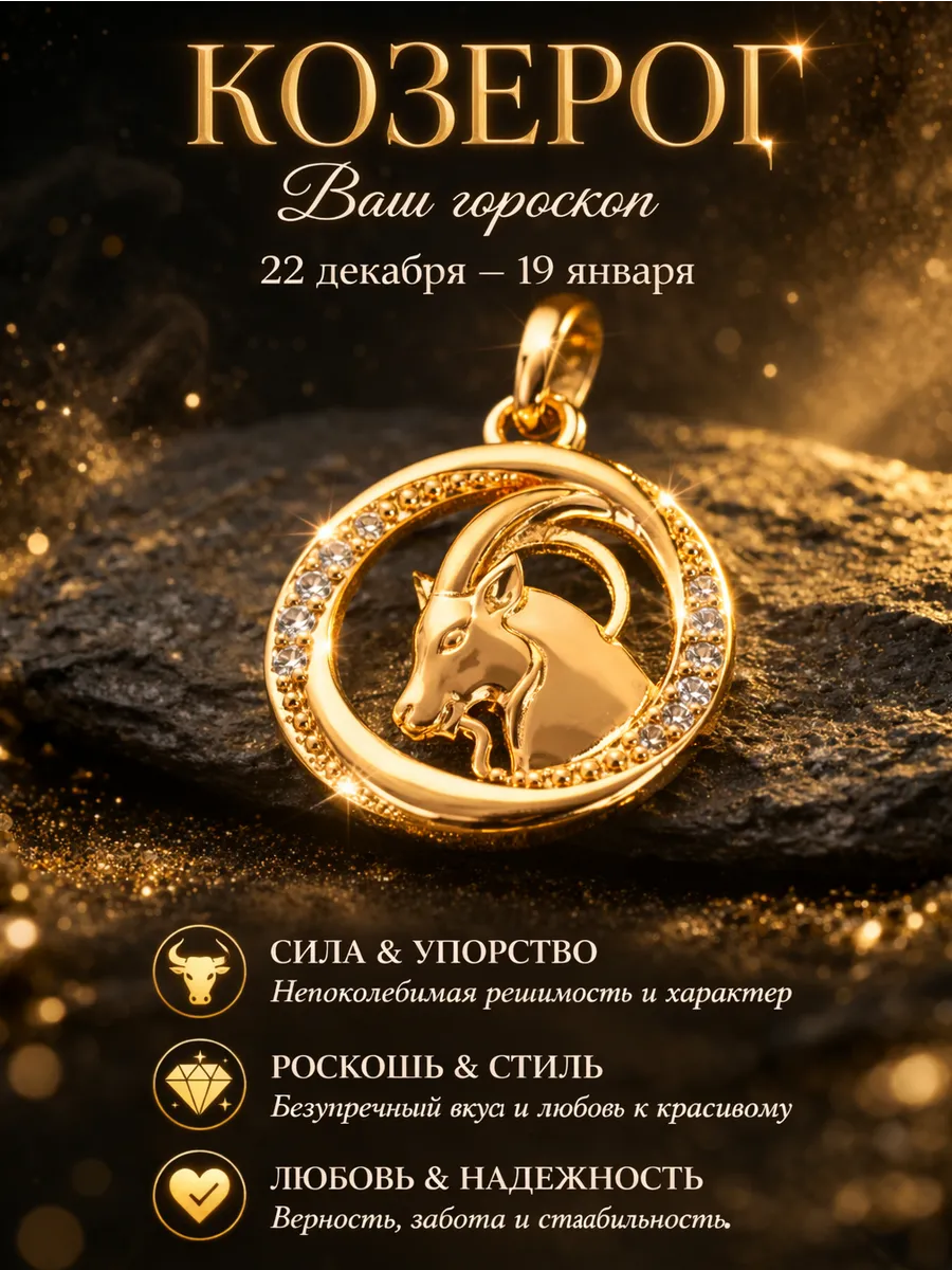 Подвеска Козерог знак зодиака кулон гороскоп позолоченный