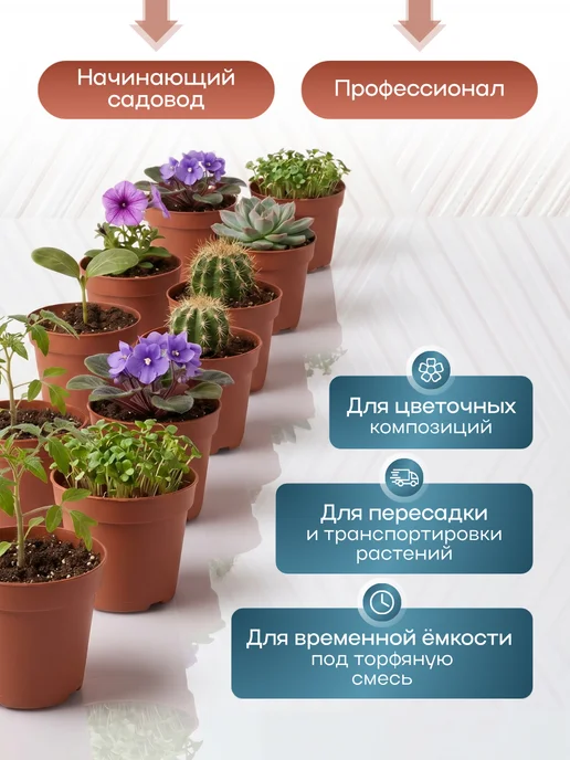 Botanica. Горшки для рассады пластиковые 10 шт по 0,2 л, 50 шт, 400 мл, фото 5