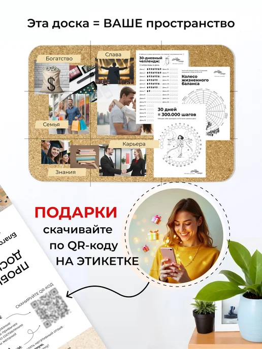 Art Cork Design Пробковая доска для заметок и фото на стену 44х60, вариант, фото 3