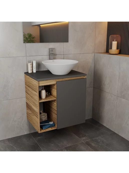 BAUEDGE Комплект для ванной, 3 предмета тумба, раковина, смеситель, белый, фото 2