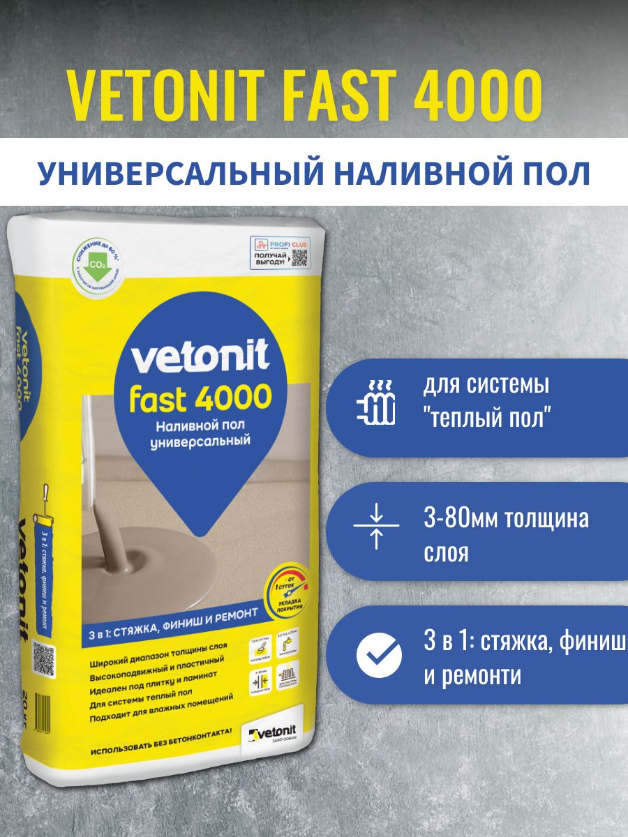 Наливной пол универсальный vetonit fast 4000