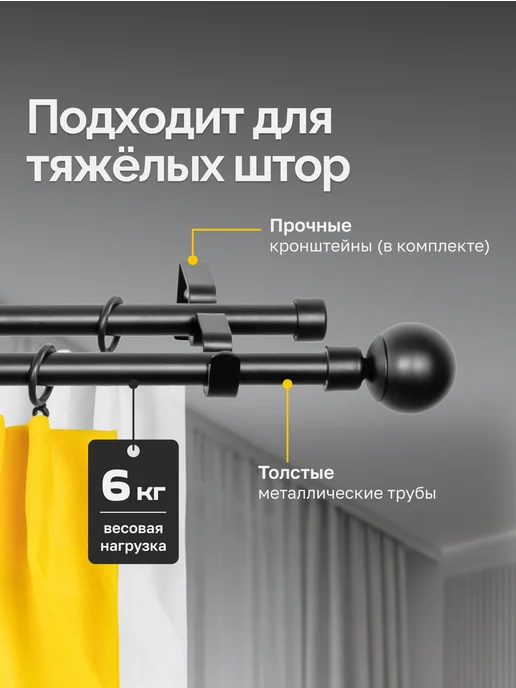 LM Decor Карниз для штор двухрядный раздвижной Сфера 160-300 см, черный, фото 3