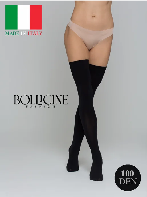BOLLICINE FASHION Чулки плотные из Италии, 100 den, черный, фото 2