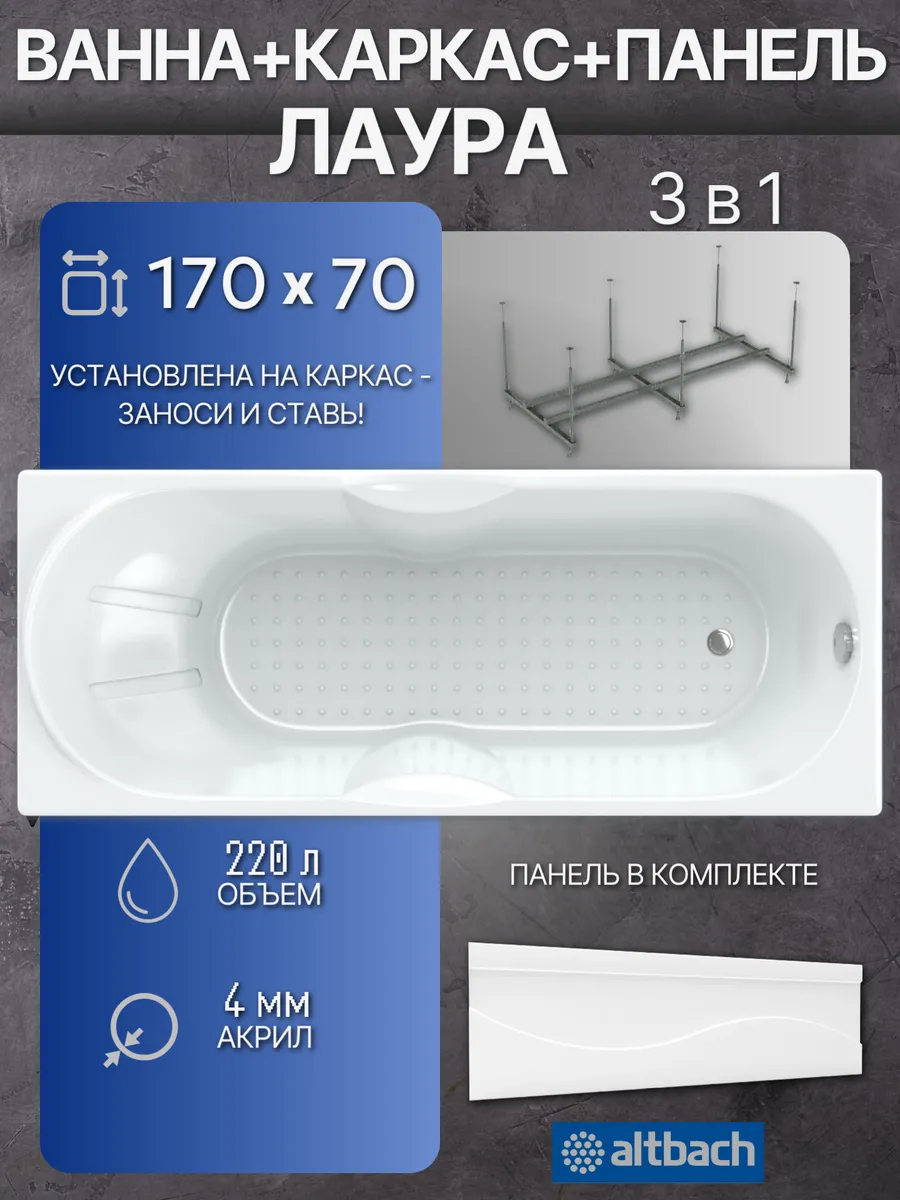 Ванна акрил Лаура 170х70 каркас+панель