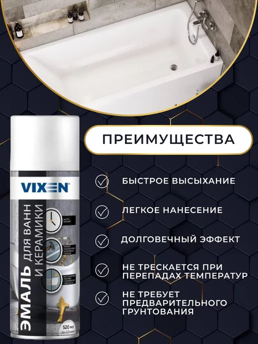 VIXEN Краска для ванны и керамики белая в баллончике 1 штука, белый, фото 5