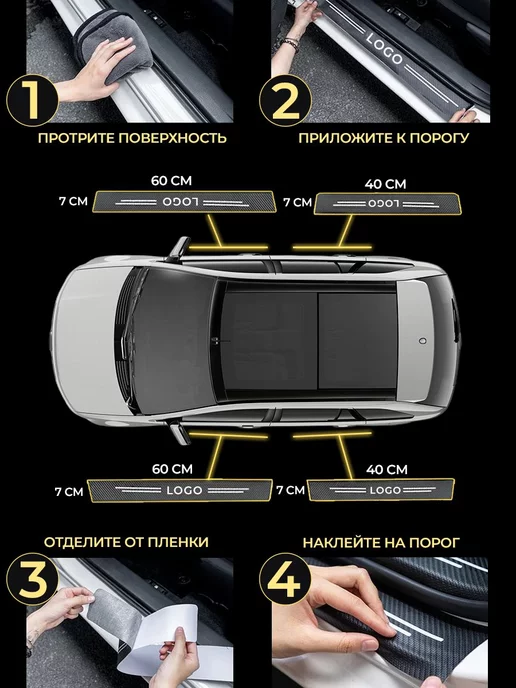 Kia Карбоновые защитные накладки на пороги авто Киа рио, вариант, фото 8