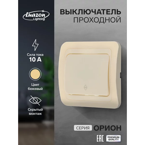 Выключатель проходной «Орион», 10 А, 1 клавиша, скрытый