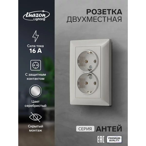 Розетка двухместная встраиваемая с заземлением