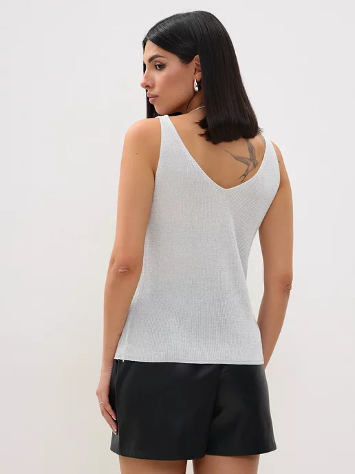 ESFASHION Майка топ вечерний со стразами, белый, фото 4