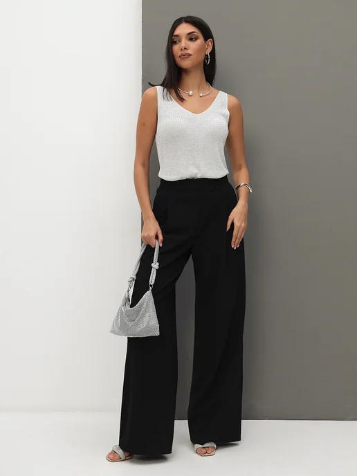 ESFASHION Майка топ вечерний со стразами, белый, фото 7