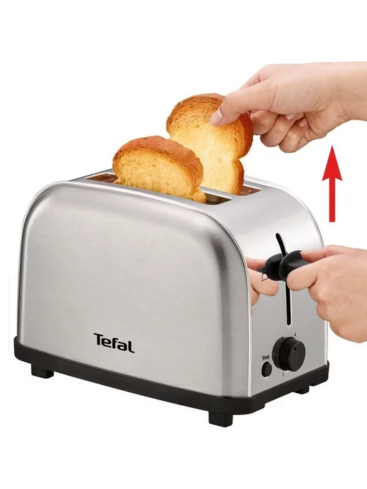 Tefal Тостер для хлеба Ultra Mini TT330D30 с поддоном для крошек, серый, фото 8