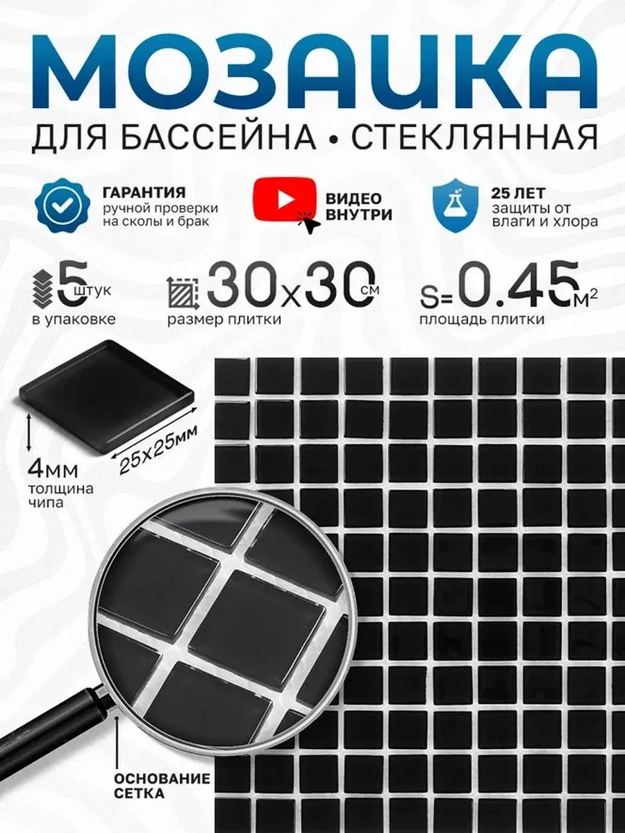 Плитка мозаика Керамоград стеклянная FA066 30х30см 5 сеток