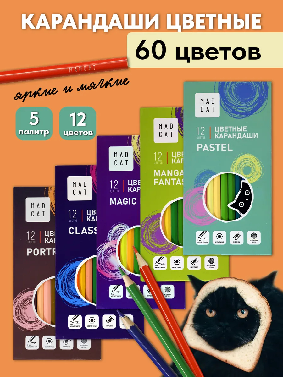 Карандаши цветные мягкие 60...