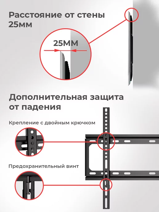 Conflate Кронштейн для телевизора наклонный 26"-65", черный, фото 3