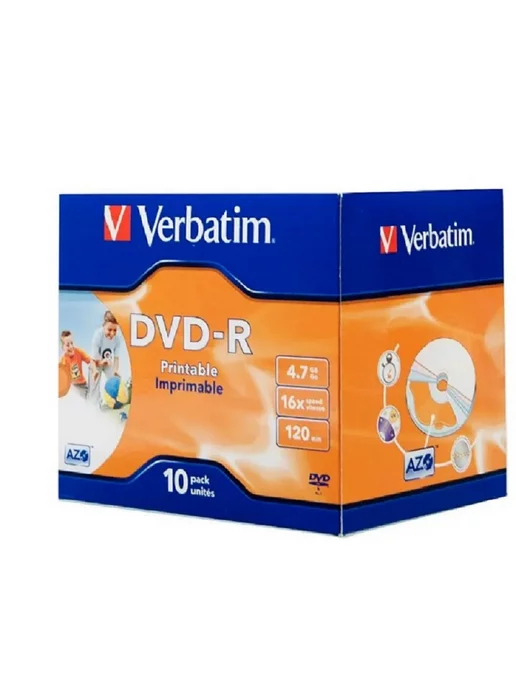 Verbatim Диск DVD-R 4.7Gb 16x Jewel case (10шт) Printable (43521)