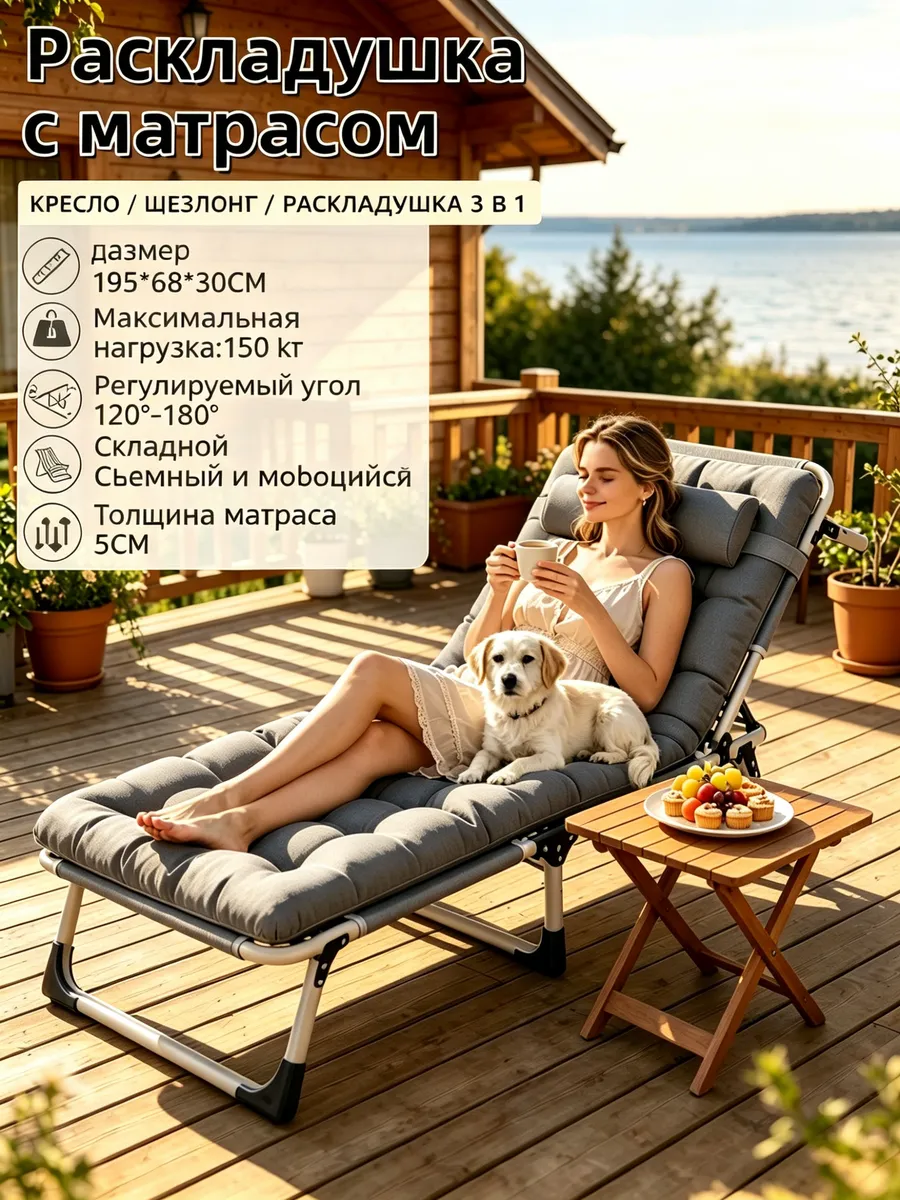 Раскладушка с матрасом взрослая для сна до 150 кг