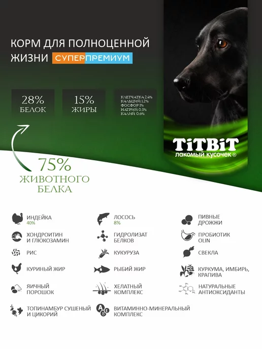 Сухой корм Titbit Суперпремиум Сред. для собак, щенки, индейка, лосось, 2 кг, фото 2