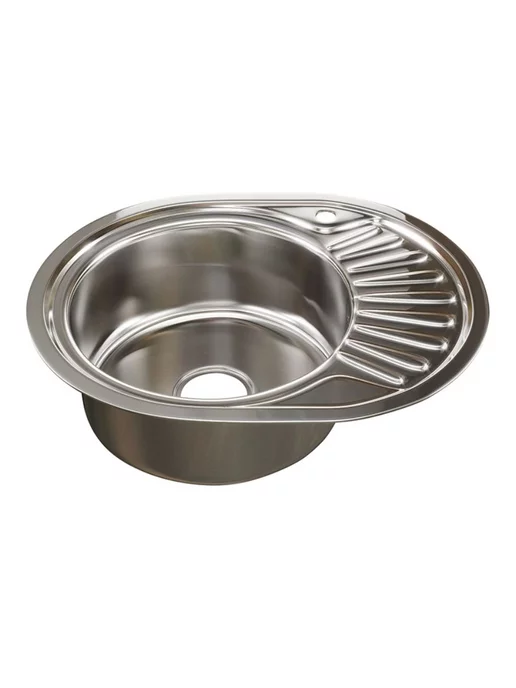 MIXLINE Мойка для кухни врезная овальная 57х45см с сифоном, 57x45 см, фото 2