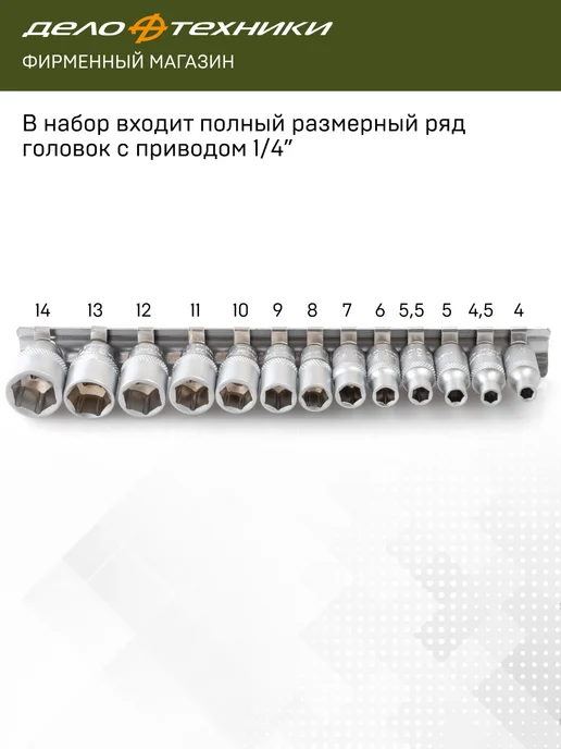 ДЕЛО ТЕХНИКИ Набор головок шестигранных 1 4" 13 шт, 600113, 13 шт, фото 2