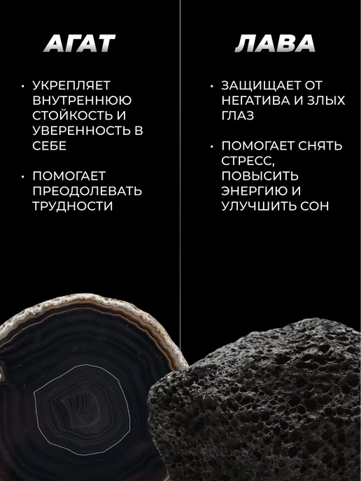 MENSEFFECT Браслет из натуральных камней агат и лава, черный, фото 2