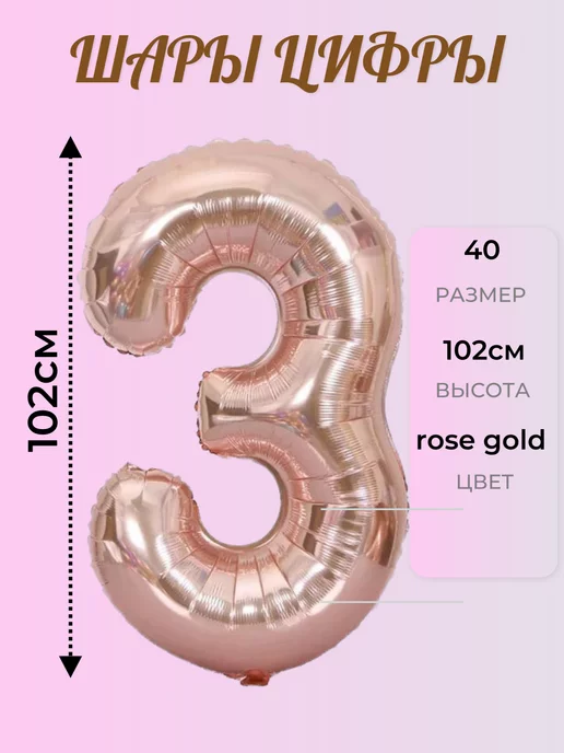 Вариант Шары цифры rose gold цифра 3