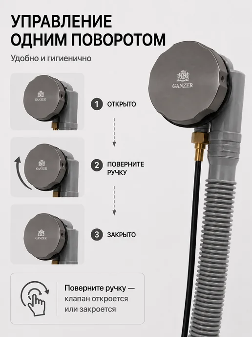 Ganzer Слив-перелив для ванны полуавтомат с тросиком, белый, графит, фото 2