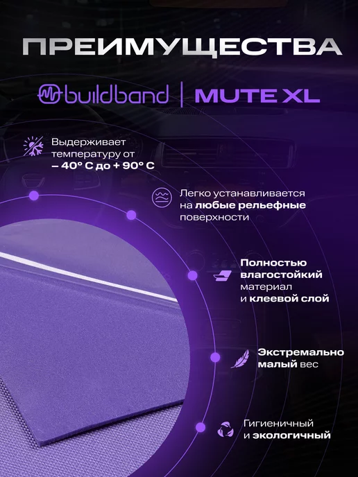 buildband Шумоизоляция для автомобиля MUTE XL, 5 листов (0.65 х 1 м), 0.65x1 м, 5 шт, фото 3