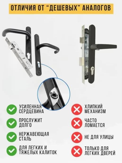 Замок 31 Врезной замок на калитку уличный с ручкой готовый комплект, черный, фото 4