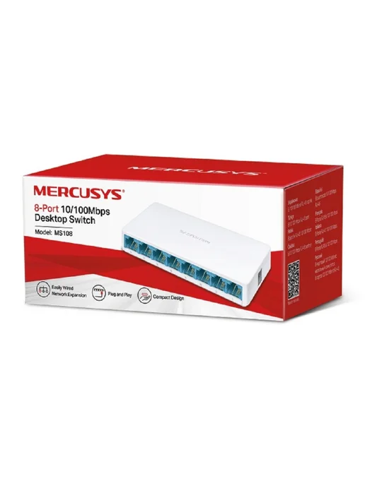 Коммутатор (Switch) "Mercusys" MS108, сетевой неуправляемый 8xRJ45 100Мбит, фото 4