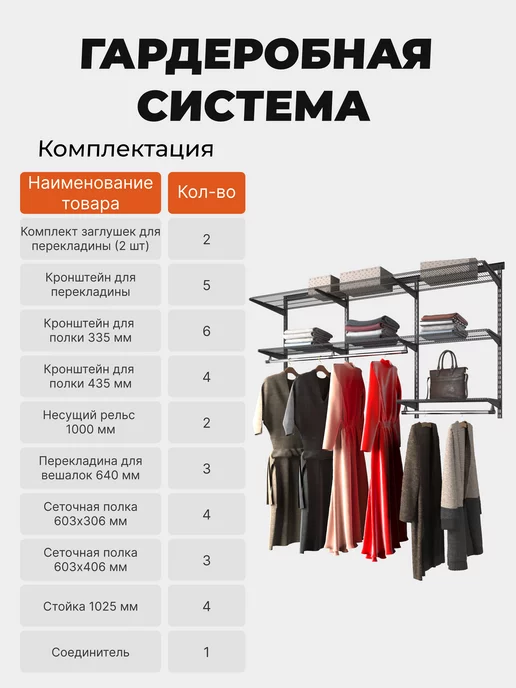 Титан-GS Гардеробная система на 142 см, черный, фото 2