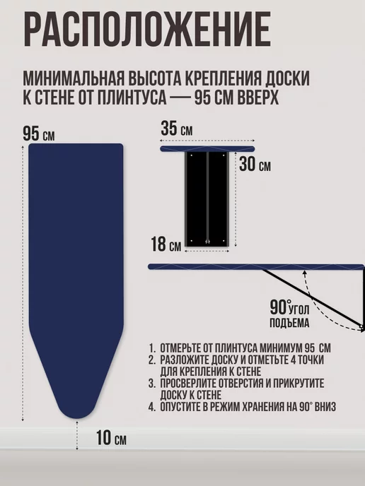 Волжаночка Гладильная доска настенная встраиваемая, синий, фото 2