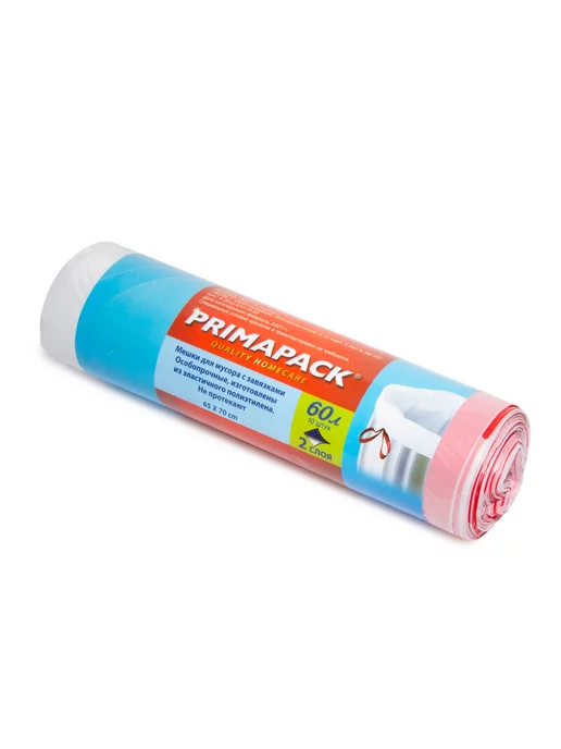 PRIMAPACK 5 упаковок Мешки для мусора Примапак 60л 10шт. с завязками, 60 л, 10 шт, фото 3