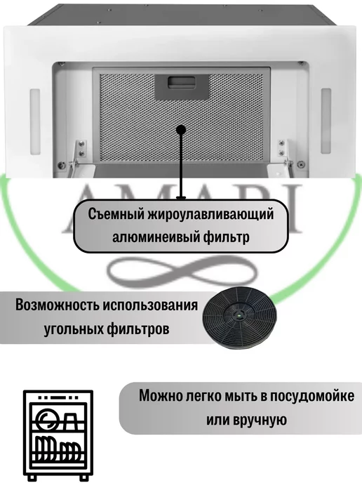Amari Вытяжка кухонная встраиваемая POLO WHITE GLASS, белый, фото 4